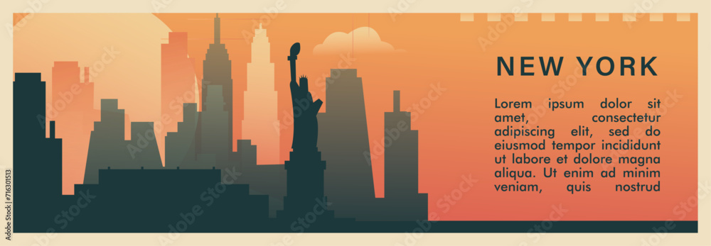 New York city brutalism vector banner with skyline, cityscape. USA NY ...