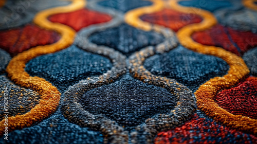 A close-up of a carpet with a unique, contemporary pattern and texture,