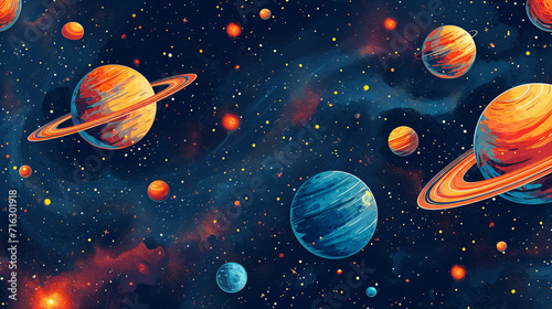 Space, stars, and planets seamless backdrop