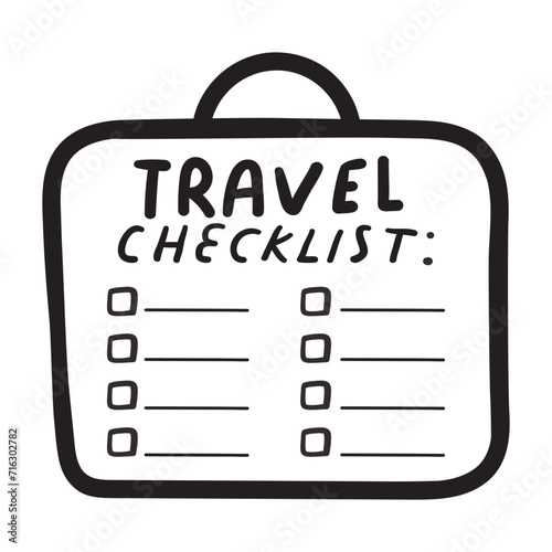 Travel checklist. Badge. Hand drawn vector illustration on white background.