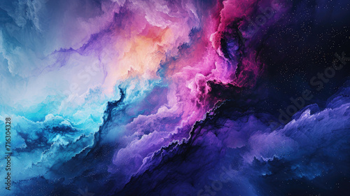 Mysterious abstract watercolor background combining dark purple, blue and black colors photo
