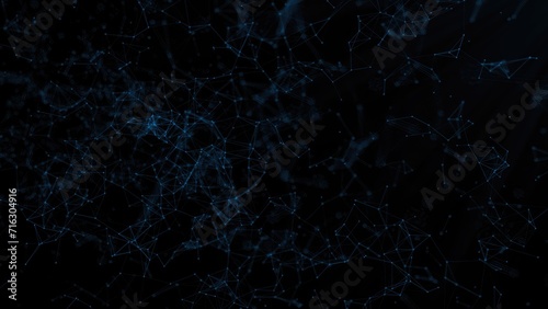 Internet of things connection science effect. Blue digital network plexus blockchain technology connecting dot abstract on black background