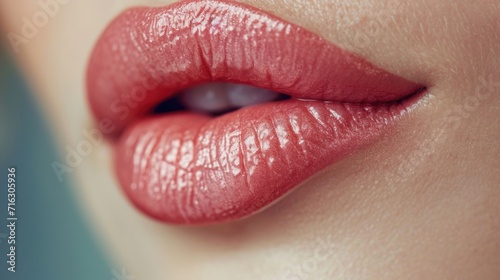 Close-up shot of a woman's lips wearing vibrant red lipstick. Perfect for beauty and fashion related projects