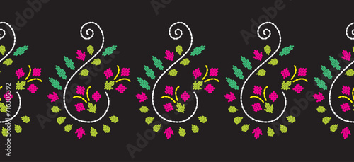 Motif ethnic pattern handmade border beautiful art. Ethnic leaf floral background art. folk embroidery  Mexican, Peruvian, Indian, Asia, Turkey Uzbek style. Embroidery pattern design hem skirt.