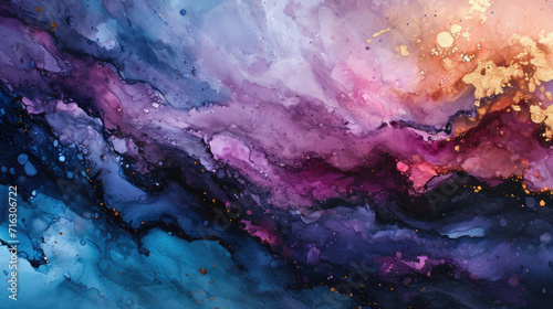 Mysterious abstract watercolor background combining dark purple, blue and black colors © boxstock production