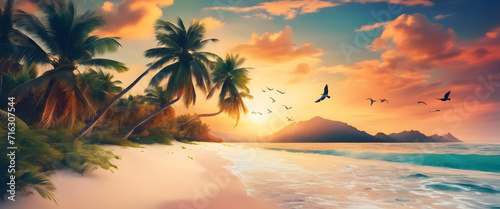 Sunset Serenity: HD Wallpapers of Crystal Clear Beach, Colorful Dream Sky, Universe Beyond, High Contrast, Saturated Colors, Palm Trees in Breeze, Dreamy Destination, Seascape Paradise.