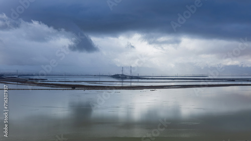 Canvas Print Dark Storm Clouds over the Dumbarton Bridge via Don Edwards San Francisco Bay National Wildlife Refuge