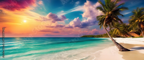 Sunset Serenity  HD Wallpapers of Crystal Clear Beach  Colorful Dream Sky  Universe Beyond  High Contrast  Saturated Colors  Palm Trees in Breeze  Dreamy Destination  Seascape Paradise.