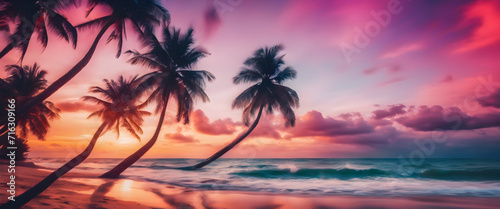 Sunset Serenity: HD Wallpapers of Crystal Clear Beach, Colorful Dream Sky, Universe Beyond, High Contrast, Saturated Colors, Palm Trees in Breeze, Dreamy Destination, Seascape Paradise. © ImagineInfinite