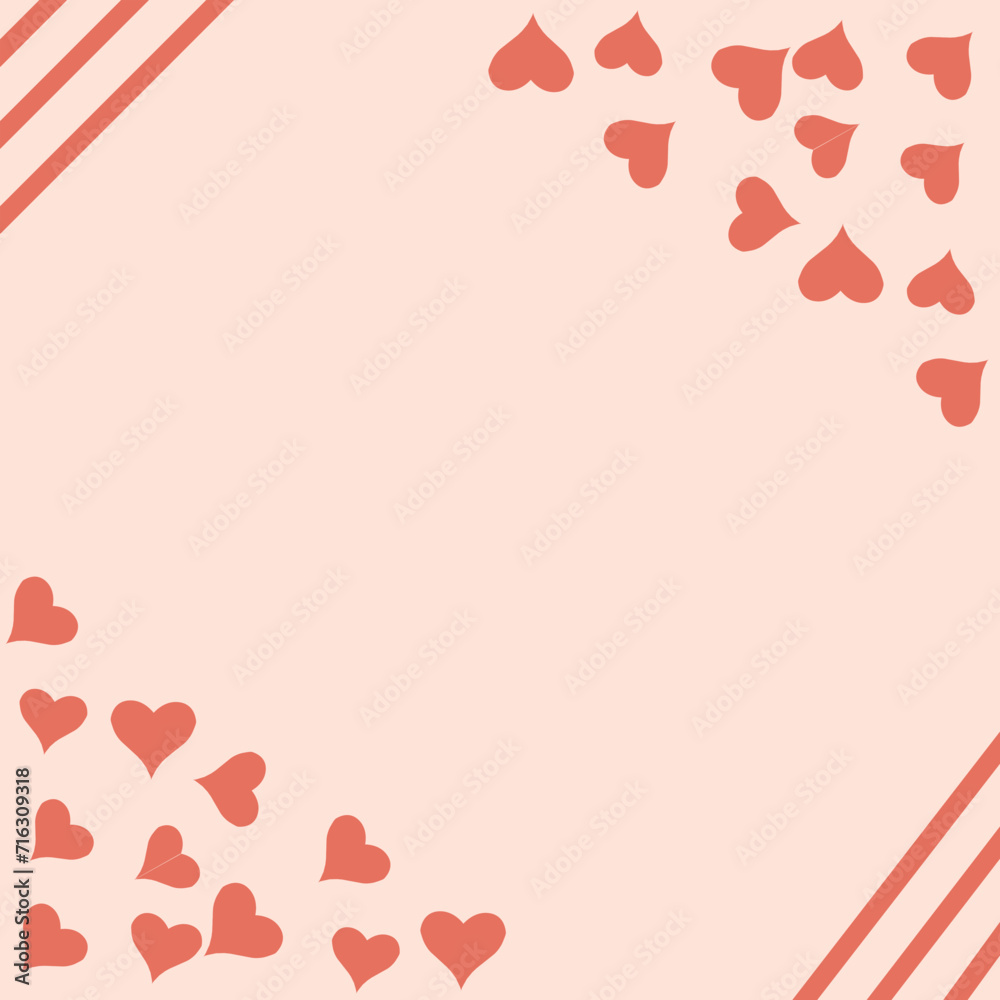 valentine background with hearts, Romantic pink festive backround with red heart shaped confetti. Love, dating and Valentines Day concept