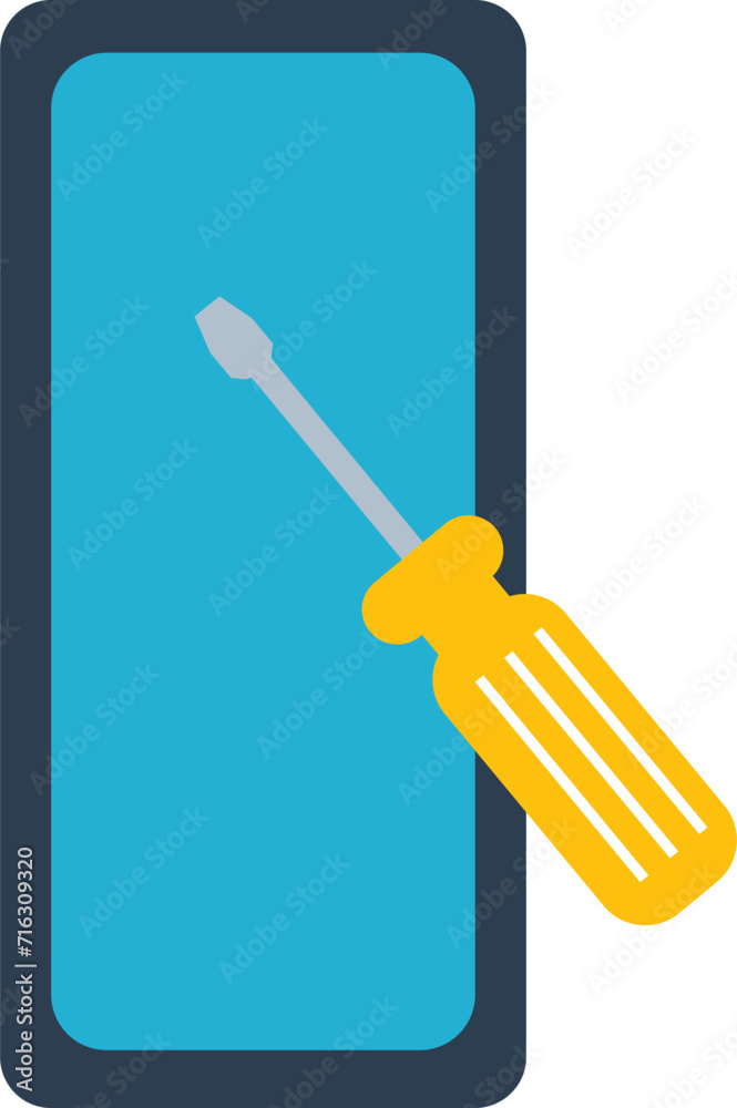Smartphone with a screwdriver on the screen. Vector illustration.