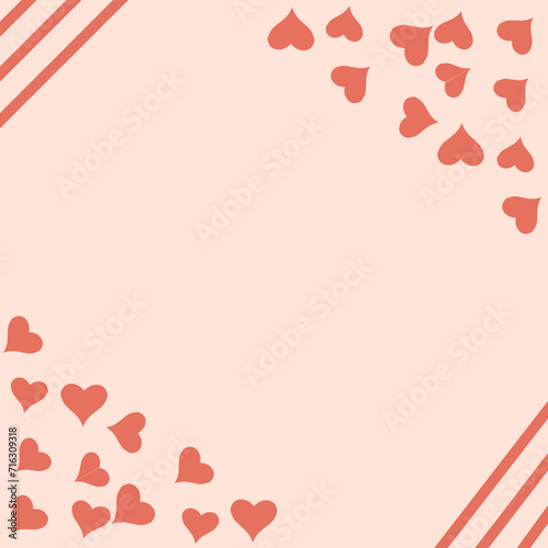 valentine background with hearts, Romantic pink festive backround with red heart shaped confetti. Love, dating and Valentines Day concept