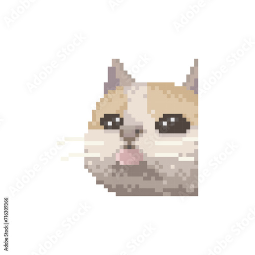 Adorable cat sticking out its tongue, pixel art meme