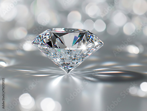 Einzelner Makelloser Diamant auf Reflektierendem Silberhintergrund