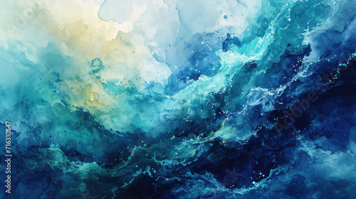 Abstract watercolor background with a combination of navy blue and sea green photo