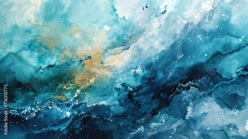 Abstract watercolor background combining calming shades of turquoise and teal photo