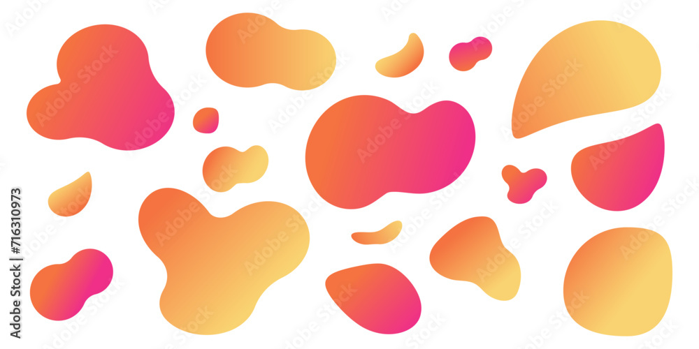 set of vector abstract fluid liquid shapes with gradient neon colors, offer, speech bubble, orange, pink