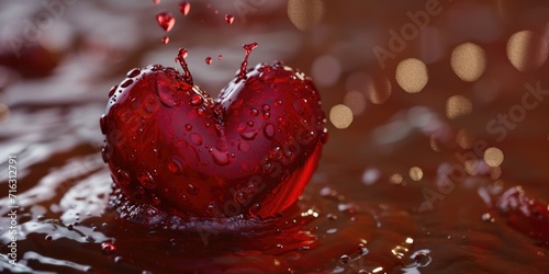 A red heart-shaped object peacefully floating in a serene body of water. Perfect for expressing love and affection.