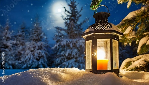Nocturnal Radiance: Winter's Lanterns Aglow in Moonlight"
