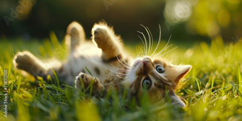 kitten is rolling on the grass, generative AI