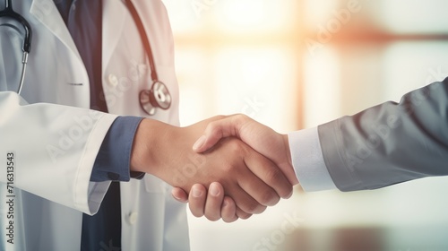 Close up doctor hand touching hand of patient, showing kindness and encourage for medication and treatment