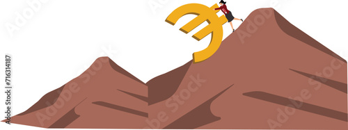 Financial Crisis, Euro Symbol, European Union Currency, Pushing, Businesswoman
