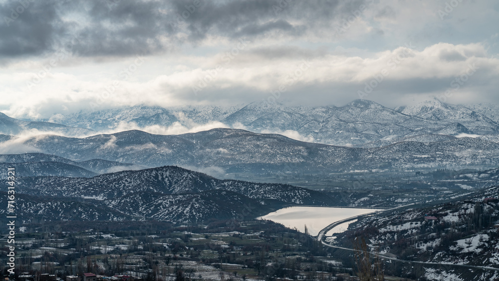 Fototapeta premium Winter landscape with snow in Eastern Anatolia, Bitlis, Turkey