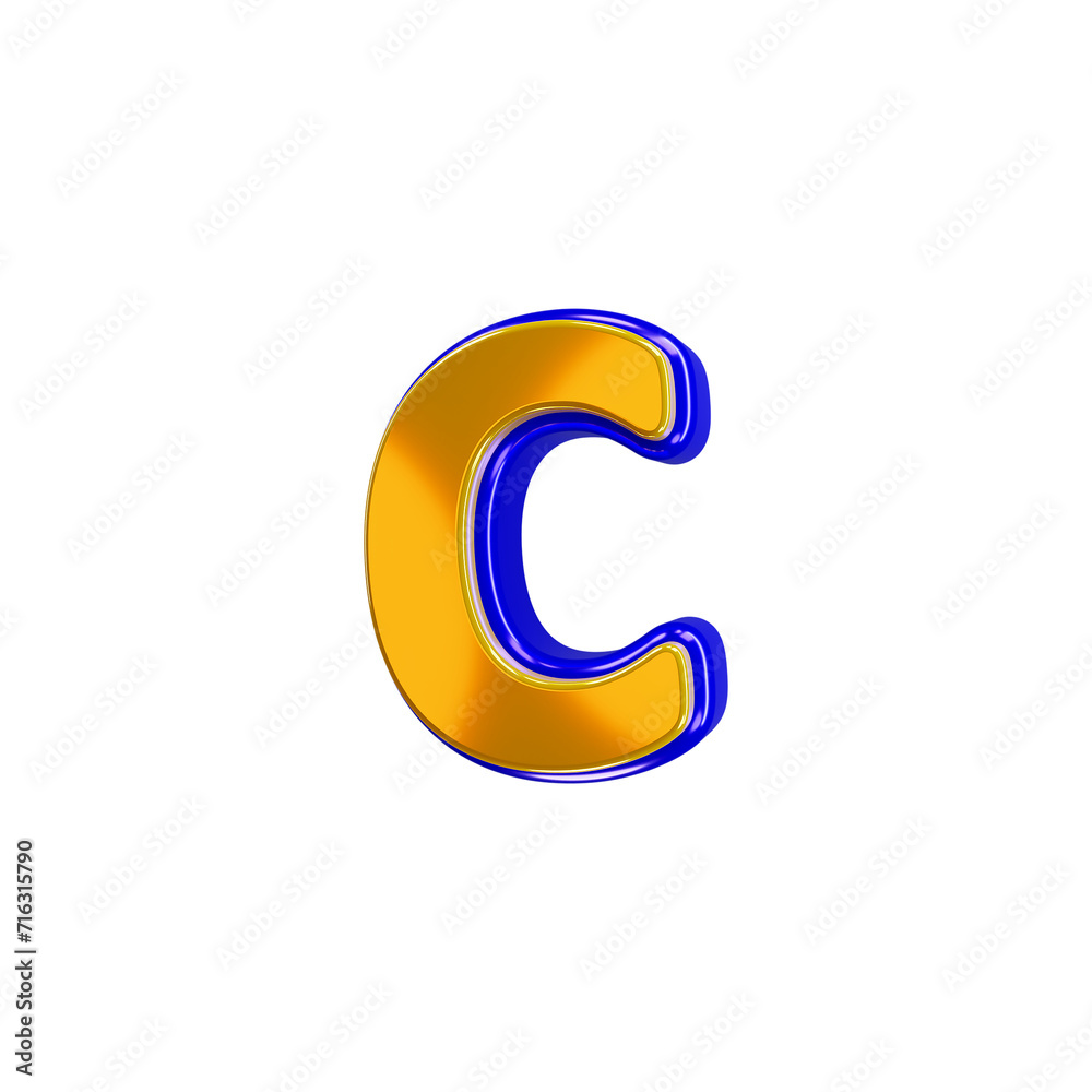 Glossy yellow alphabet with blue 3d letter c Glossy yellow alphabet with blue 3d letter c