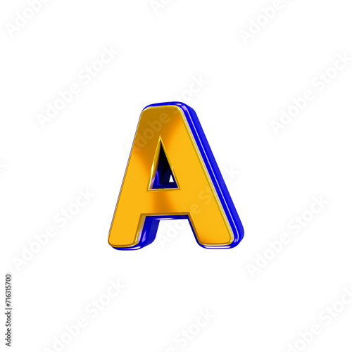 Glossy yellow alphabet with blue 3d letter a