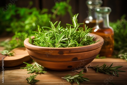 rosemary in a pot. Vegetarianism. Veganism. Vegetarian dish.