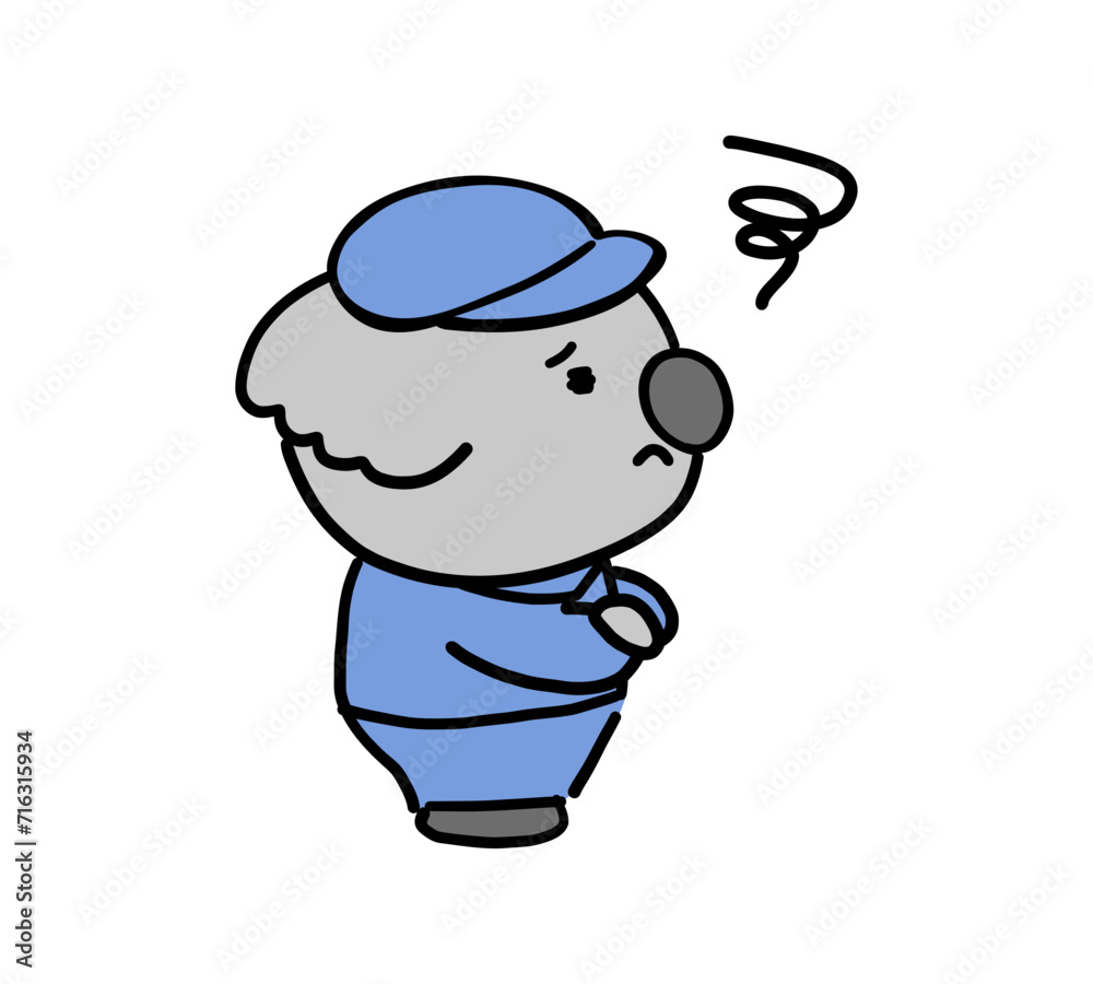作業着を着た困った表情のコアラのキャラクター(右向き) 作業着を着た困った表情のコアラのキャラクター(右向き)