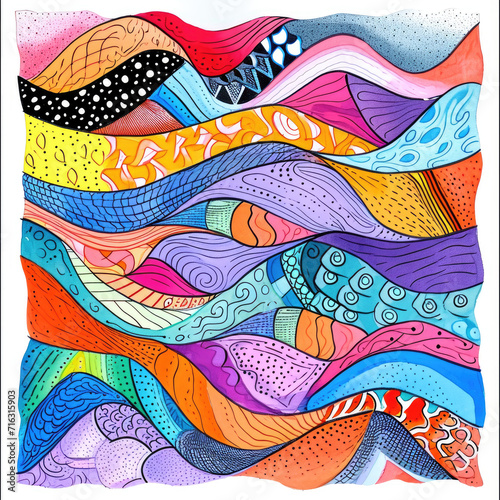 Whimsical Doodle Art with Wavy Lines and Triangles