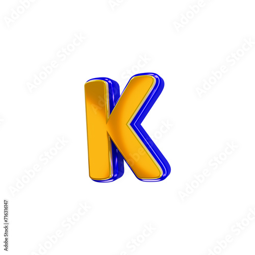 Glossy yellow alphabet with blue 3d letter k photo