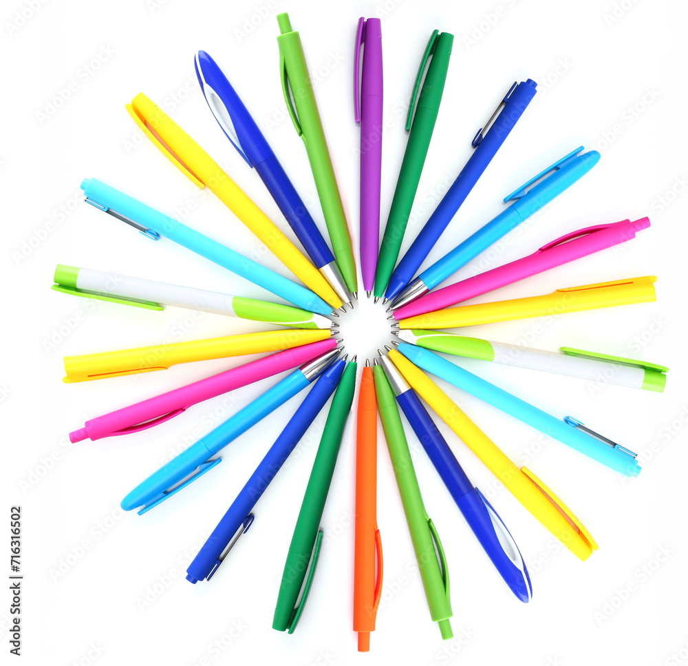 Multicolored ball point pens isolated on white background Multicolored ball point pens isolated on white background