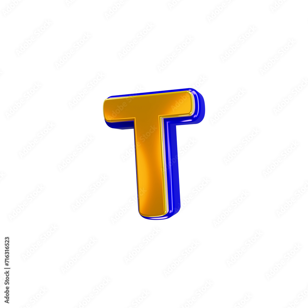 Glossy yellow alphabet with blue 3d letter t Glossy yellow alphabet with blue 3d letter t