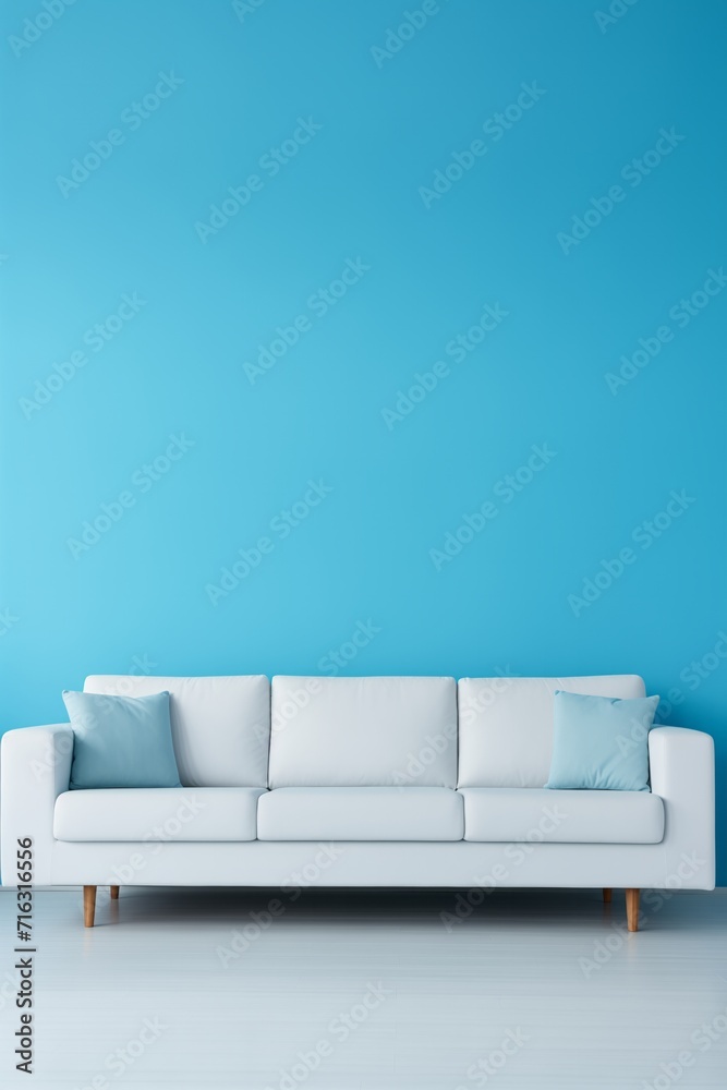 Naklejka premium White sofa on a blue background. Living room. Room design. 