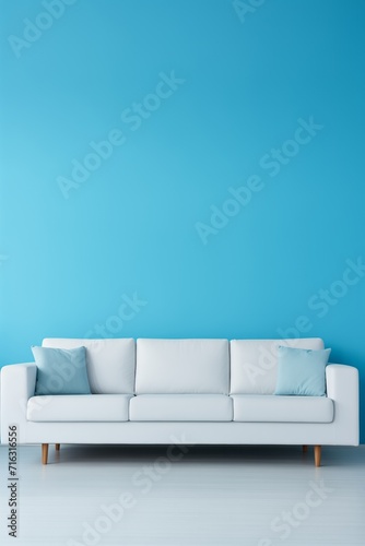 White sofa on a blue background. Living room. Room design. 