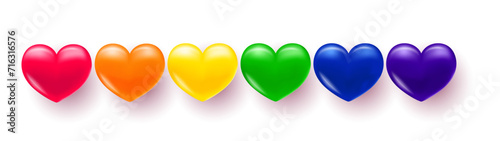 Background with heart. Multi-colored volumetric hearts in the colors of the LGBT pride rainbow. Texture for banner and postcard.