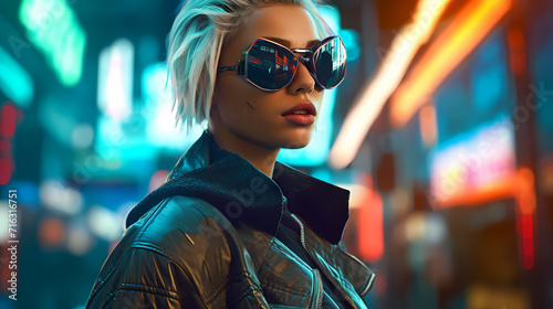 A Cyberpunk girl in a futuristic city © Marios