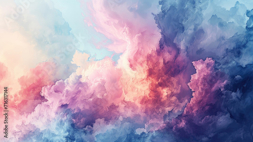 Soft pastel abstract watercolor background with a harmonious mix of pink, lavender and light blue