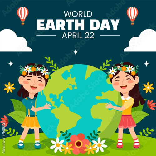 Earth Day Social Media Illustration Flat Cartoon Hand Drawn Templates Background