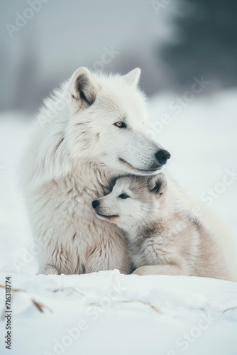 A dog with her cub, mother love and care in everyday life © Ema