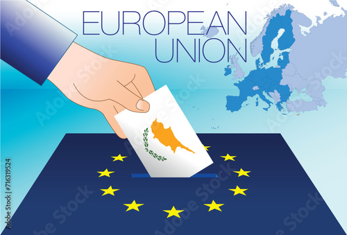 European Union, voting box, European parliament elections, Cyprus flag and map, vector illustration