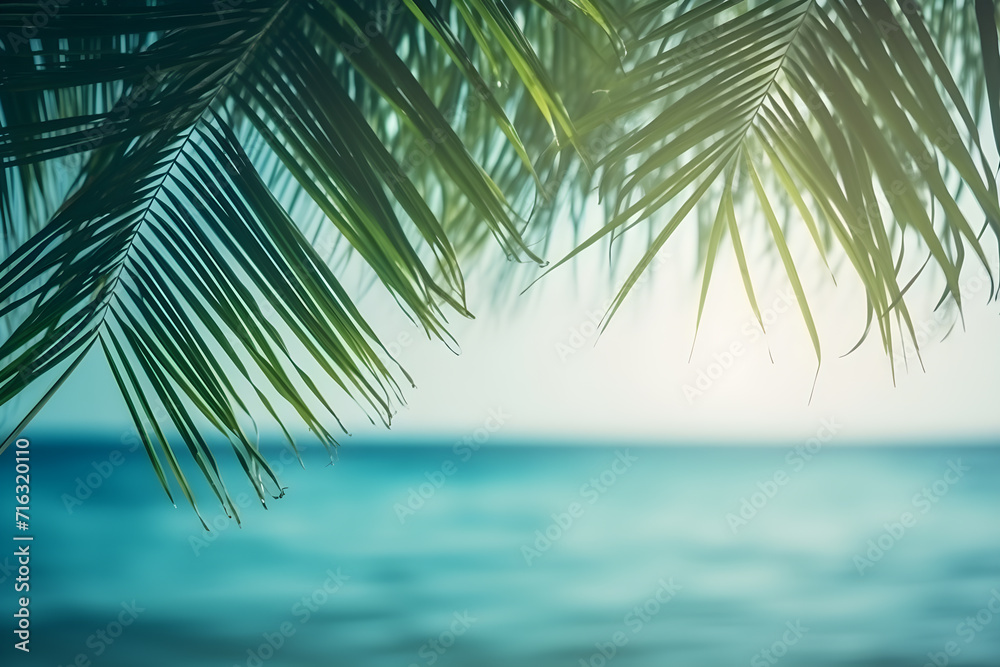Abstract seascape with palm tree, tropical beach background with light of calm sea and sky. summertime vacation background concept. Abstract seascape with palm tree, tropical beach background with light of calm sea and sky. summertime vacation background concept.