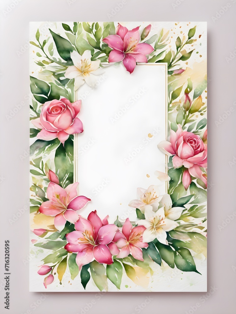 copy space for text card with flowers and leaves , watercolour , wedding invite,Happy Women's, Mother's, Valentine's Day, birthday greeting card design. copy space for text card with flowers and leaves , watercolour , wedding invite,Happy Women's, Mother's, Valentine's Day, birthday greeting card design.