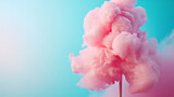 Sweet cotton candy wrapped on a stick on a pastel background in soft pop style.