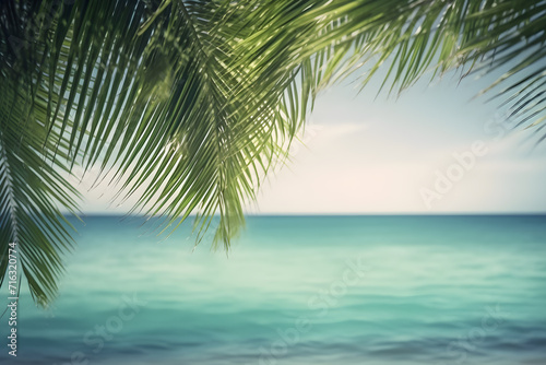 Abstract seascape with palm tree, tropical beach background with light of calm sea and sky. summertime vacation background concept. © Nilla