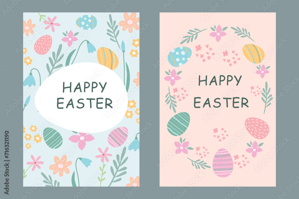 Set of cute Easter cards. Happy easter. Easter eggs. Set of cute Easter cards. Happy easter. Easter eggs.