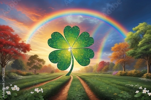 A pot of gold nestled within a cloverleaf garden, symbolizing luck and prosperity on Saint Patrick's Day photo