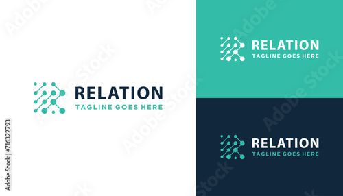 Modern Initial Letter R with Digital Wire Line Dots For Futuristic Network Technology Logo Design